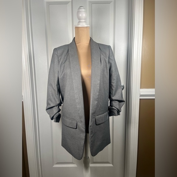 Mare Mare x Anthropologie Gray Cinch-Sleeve Open Front Boyfriend Blazer Size XS - Picture 13 of 14